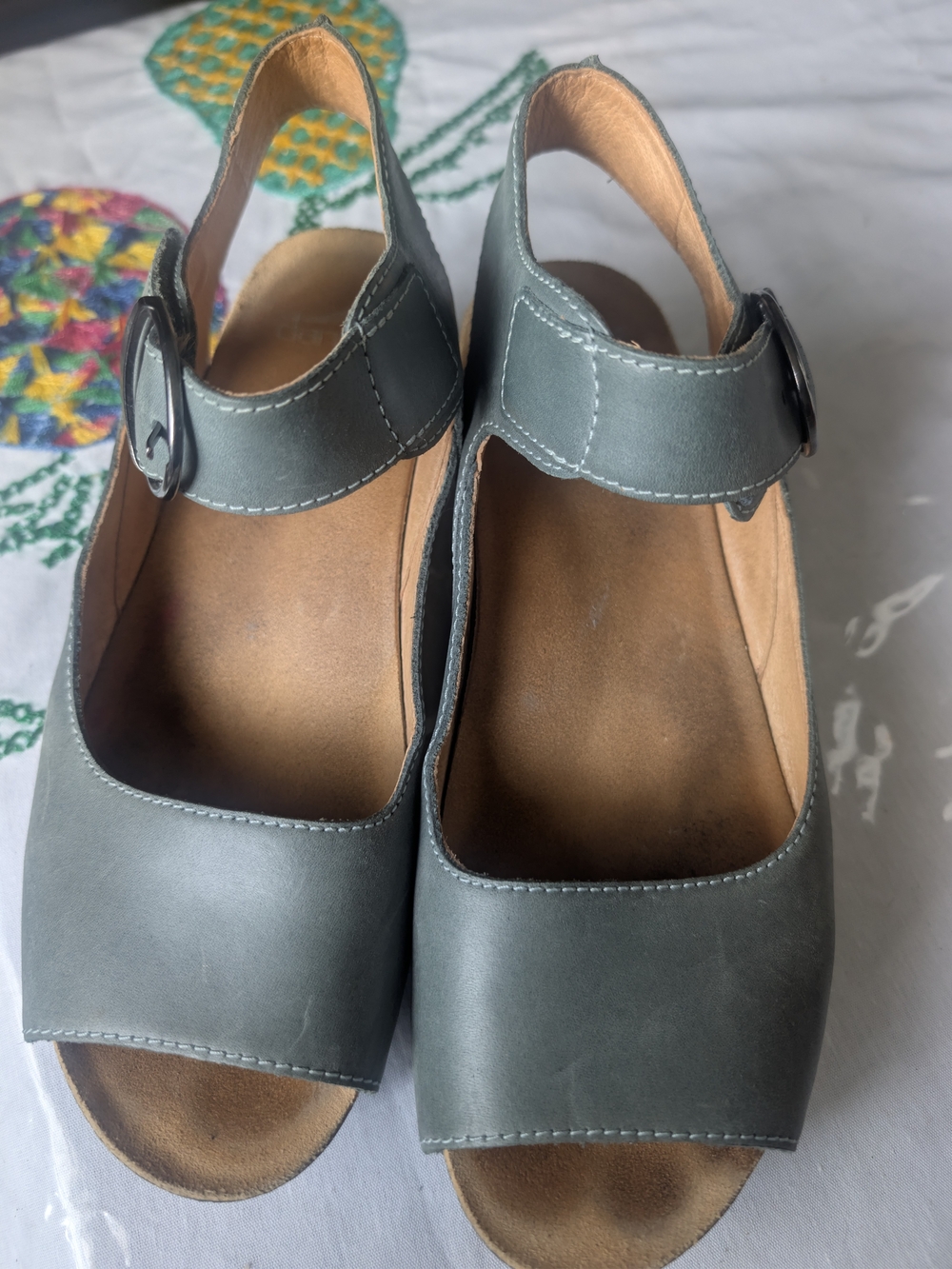 Dansko Slate Green Open-Toe Slingback Mules